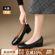 ZHR頭層牛皮女鞋春夏通勤皮鞋子女粗跟單鞋正裝職場(chǎng)工作鞋KM16黑色37