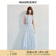 MAXRIENY優(yōu)雅度假風無袖收腰連衣裙25夏款法式復古優(yōu)雅風蕾絲長裙 冰藍 S