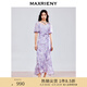 MAXRIENY2025春季新款度假風(fēng)長裙精致優(yōu)雅雪紡印花連衣裙 紫花 L