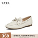 他她（TATA）真皮復古豆豆鞋女鞋一腳蹬棕色休閑單鞋春季新款7QC20AA5 米白 38