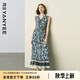 顏域碎花背心連衣裙女2025夏季新款法式復(fù)古拼接收腰V領(lǐng)魚(yú)尾長(zhǎng)裙 藍(lán)花 L