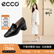 愛步（ECCO）女士方頭皮鞋 流蘇粗跟單鞋高跟鞋時尚通勤牛皮鞋子女 型塑290943 黑色羊皮29094301001 35