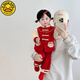 G.DUCKKIDS周歲女寶禮服秋季套裝紅色上衣褲子嬰兒服新中式寶寶衣服春秋唐裝 紅色套裝 80 cm身高71-78公分