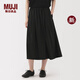 無印良品（MUJI）女式 萊賽爾混 輕便寬擺裙 長半身裙25年秋季新品裙子 BE1XVC5A 黑色圖案 M (160/66A)