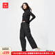 優(yōu)衣庫女裝休閑廓形長褲系腰帶加長款74cm彎刀鐮刀褲子480951 09 黑色 S /155/62A