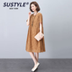 SUSTYLE奢侈高端品牌女裝天絲連衣裙女?huà)寢屝€(gè)子夏季氣質(zhì)寬松裙子 橘黃 2XL 建議145-160斤左右