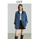 LILY2025秋新款純棉復古工裝翻領(lǐng)休閑通勤深色牛仔長(cháng)袖夾克外套女 417海水藍 S