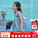 圖圖小象女童連衣裙純棉公主裙親子海邊度假裙 藍(lán)色100%棉 120身高約120cm