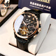 瑞士歐米茄手表男士全自動(dòng)機械表十大名牌鏤空時(shí)尚夜光防水男表 黑皮玫金黑面