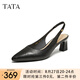他她（TATA）復古高跟鞋包頭涼鞋女羊皮粗跟單鞋2025夏季新款USN01BH5 黑色 37