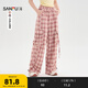 三福休閑褲2025夏季工裝口袋格子闊腿褲時(shí)尚長(zhǎng)褲女裝501132 粉紅格 S
