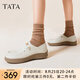 他她（TATA）QQ軟糖英倫單鞋女真皮厚底牛津鞋小皮鞋豆豆鞋新7A421CM4 7A421CM4米白（踩跟款-寬版） 38
