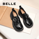 百麗（Belle）張凌赫推薦黑巧樂(lè )福鞋女2025秋新商場(chǎng)款牛皮厚底jk鞋E1Z1DCM5預售 黑色 37
