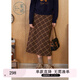 紫涵（ZIHAN）紫涵復(fù)古咖格直筒半身裙女2024年冬季新款高腰修身顯瘦絨感中長裙 咖格 XL