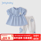 JELLYBABY[7A抗菌]女童套裝夏季小童吊帶純棉衣服兒童短袖夏裝潮寶寶兩件套 藍(lán)色 90