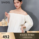 SNIDEL2025春夏新品時(shí)尚優(yōu)雅一字領(lǐng)露肩泡泡袖雪紡襯衫SWFB251166 象牙白 均碼 (F)