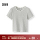 森馬（Semir）[商場同款]短袖T恤女短款蕾絲花邊2025夏緊身條紋衫102325100007