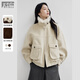 對白（DUIBAI）美拉德咖色毛呢短外套女2025冬新款仿皮草毛領(lǐng)機車(chē)風(fēng)夾克上衣 燕麥米 S