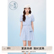 紫涵（ZIHAN）紫涵假兩件撞色翻領(lǐng)連衣裙女2025夏季新款甜美單排扣短袖a字短裙 藍條 XS