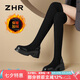 ZHR長筒靴女冬時尚彈力過膝靴子女簡約復(fù)古加絨面女靴 JF78A 黑色 38