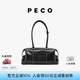 PECO小丑保齡球包植鞣皮油蠟長柄法棍腋下手提通勤單肩波士頓女包禮物 中號經(jīng)典黑頭層熔巖油蠟牛皮現(xiàn)貨