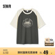 森馬（Semir）短袖T恤女中長款圓領套頭衫寬松夏季拼色插肩袖衣服107324100023