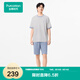 全棉時(shí)代25夏新品男女士睡衣情侶家居服套裝抗菌針織舒彈透氣 浮云灰（短袖短褲） L (女款165/男款175）