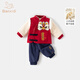 班喜迪男童漢服套裝秋冬裝兒童加絨新年拜年服國風(fēng)唐裝寶寶周歲禮服冬季 紅色 90 cm