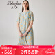 兆君2024春夏真絲新款時尚復(fù)古印花連衣裙女短袖桑蠶絲裙子 藍(lán)色印花 2XL