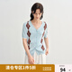 獨束大碼女裝清新學(xué)院風(fēng)針織開衫2025夏季新款菱格撞色短袖上衣女 云水藍 3XL （尺碼：5）
