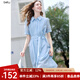 百圖betu女裝2025夏季新款短袖連衣裙歐若風(fēng)收腰顯瘦裙子女2507T54 藍色 L