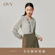 OVV【重磅真絲】OVV2022秋冬新款女裝22姆米鬼縐V領(lǐng)荷葉邊長袖襯衫 綠灰A1 M