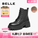 百麗（Belle）七夕禮物厚底增高馬丁靴女商場款真皮戶外短靴3N140DD4預售 黑色-絨里 36 (230mm)