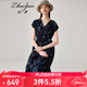 兆君2024春夏真絲新款氣質(zhì)印花連衣裙女風情萬種短袖桑蠶絲裙子 藏青 XL