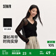 森馬（Semir）針織衫女V領(lǐng)抽繩鏤空罩衫純色短款吊帶夏小心機(jī)小性感兩件套 黑色調(diào)00399 M