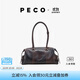 PECO小丑保齡球包植鞣皮油蠟長(cháng)柄法棍腋下手提通勤單肩波士頓女包禮物 中號玳瑁色頭層半樹(shù)膏小?，F貨