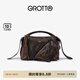 GROTTO個(gè)樂翻領(lǐng)包mini真皮輕便手提單肩斜挎包手機(jī)包小包禮物 焦木棕 mini