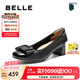 百麗（Belle）七夕禮物舒適優(yōu)雅單鞋女2025春新真皮蝴蝶結(jié)方跟鞋D3S1DAQ5 黑色-寬版 37 (235mm)