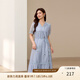 纖莉秀【溫柔文藝繡花優(yōu)雅V領(lǐng)連衣裙】大碼女裝胖mm2025夏裝新款2436 藍色 2XL