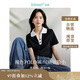 茵曼休閑條紋正肩T恤夏季女裝設(shè)計感POLO領(lǐng)顯瘦短袖 午夜黑 XL