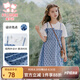 富羅迷女童連衣裙夏季新款韓版洋氣假兩件T恤裙兒童裙子 白/藍(lán)  165 