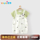優(yōu)奇嬰兒哈衣夏款嬰幼兒爬服熊貓假兩件薄2025寶寶莫代爾連體衣短袖夏