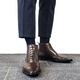 上頓丹尼男靴高檔皮質(zhì)馬丁靴中幫真皮商務(wù)正裝時(shí)尚英倫雕花系帶方頭手工靴 深褐色 41