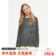 ELLE KIDS25春夏季女童學(xué)院風(fēng)寬松落肩版休閑透氣長(zhǎng)袖字母燙鉆T恤