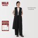 無印良品（MUJI）女式 漢麻混斜紋長款馬甲馬夾女款無袖上衣夏季 BC2LFC5S 黑色 M （160/84A）
