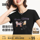 森馬（Semir）短袖t恤女短款圓領(lǐng)修身上衣2025夏季萌寵印花套頭衫109325100027