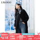 lagogo100%綿羊毛牛角扣中長款大衣女拉谷谷2024冬新款黑色雙面呢 黑色 S