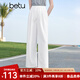 百圖betu女裝2025夏季新款休閑闊腿褲高腰松緊腰闊腿褲褲子女2505X21 白色 M