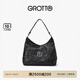 GROTTO個(gè)樂(lè)經(jīng)典黑石hobo包大小號(hào)植鞣綿羊皮腋下單肩斜挎軟包禮物 經(jīng)典黑 銀標(biāo)L