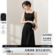 尚都比拉秋季方領(lǐng)吊帶連衣裙中長(zhǎng)款氣質(zhì)赫本風(fēng)小黑裙 黑色 XL 